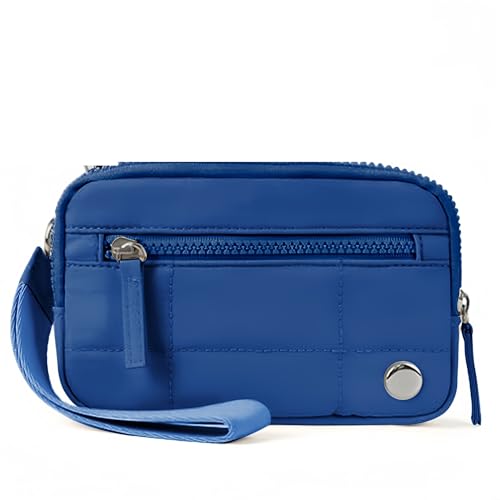 SHENJMAI Damen-Handgelenk-Clutch-Geldbörse Puffer-Geldbörsen mit Handgelenksverschluss for Damen, Gesteppte Nylon-Geldbörse 3 Reißverschlüssen for Reisekreditkartenhalter und Telefon-Organizer(Blue) von SHENJMAI