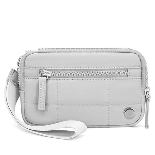 SHENJMAI Damen-Handgelenk-Clutch-Geldbörse Puffer-Geldbörsen mit Handgelenksverschluss for Damen, Gesteppte Nylon-Geldbörse 3 Reißverschlüssen for Reisekreditkartenhalter und Telefon-Organizer(Gray) von SHENJMAI