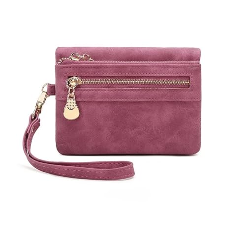 SHENJMAI Damen-Handgelenk-Clutch-Geldbörse Retro-Faltbrieftasche mit Reißverschluss, tragbare, multifunktionale Damenbrieftasche aus PU-Leder Kartenfenster(Red1) von SHENJMAI
