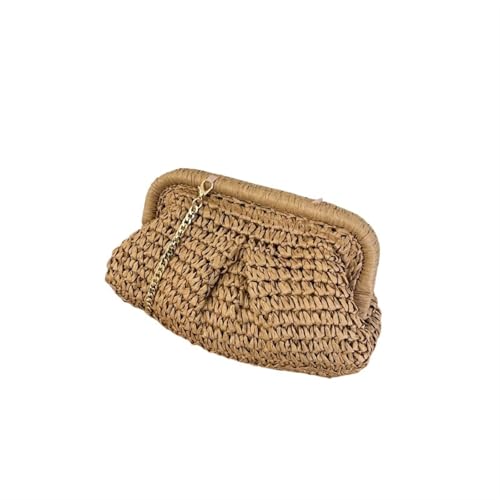 SHENJMAI Gehäkelte Strandtaschen für Damen Sommer Schulter Umhängetasche Stroh Weben Kupplung Geldbörse Frauen Knödel Umhängetasche Strand Tasche(Khaki) von SHENJMAI