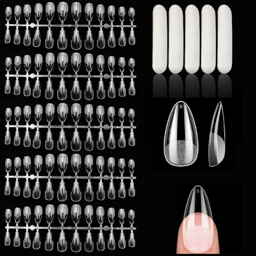 SHENSAIGO 120 Stück Mandel Tips für Gelnägel，12 Größen Nageltips set, Full Cover Nail Tips Almond mit 5 Mini Nagelfeile, Transparent Soft Gel Tips, Pre-buff Künstliche Nägel für Frauen DIY Nagelsalon von SHENSAIGO
