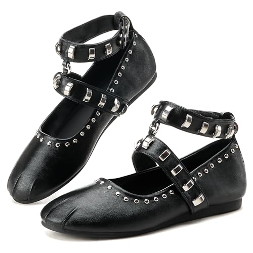 SHEOMSIE Mary Jane Ballerinas mit Nieten für Damen, runde Zehen, Nieten, Knöchelriemen, Ballerinas, Schwarz, 39.5 EU SHEOMSIE Mary Jane Ballerinas mit Nieten für Damen, runde Zehen, Nieten, Knöchelriemen, Ballerinas, Schwarz, 39.5 EU von SHEOMSIE