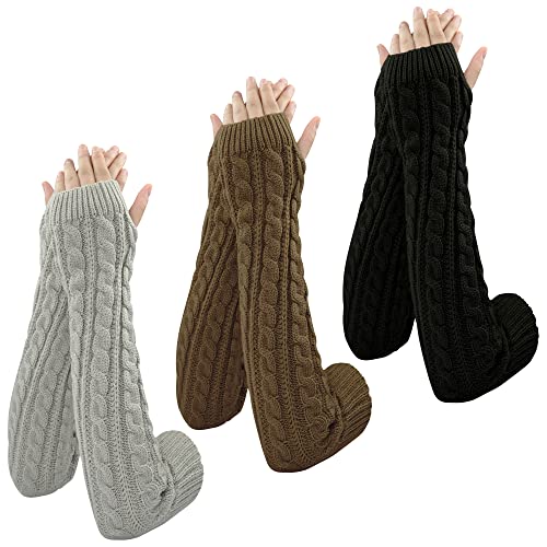 SHEPIN 3 Paar Armstulpen Damen Wolle Pulswärmer Strick Halb Fingerlose Handschuhe Gestrickte Handstulpen Unisex Winterhandschuhe Damenhandschuhe handschuhe Winter Armwärmer von SHEPIN
