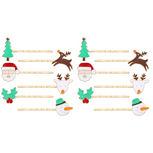 12 Stück Weihnachtsmann-Kopfbedeckung, Bobby, Erwachsene, Kinder, Party, Haarnadeln, Kopfschmuck, Design, Schneemann, seitliche Dekoration, Clips, bezaubernd von SHERCHPRY