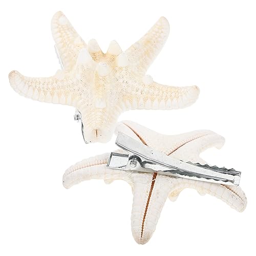 SHERCHPRY 2stücke Fünfzackige Seestern-haarspange Handgefertigt Aus Natürlichen Materialien Strand-haarnadeln Für Frauen Und Mädchen Weiß von SHERCHPRY