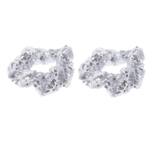 2 Stück Weihnachts Glitzer Haargummis Fluoreszierende Elastische Haarbänder für Damen für Partys Hochzeiten und Besondere Anlässe Silberfarben von SHERCHPRY