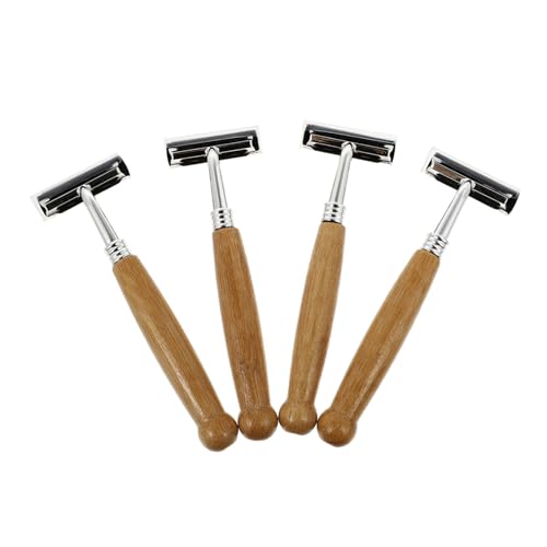 SHERCHPRY 4stücke Manuelle Rasierapparate Aus Edelstahl Traditionelle Bartrasierer Mit Bambusgriff Für Glatte Rasur Robust Und Langlebig Für Täglichen Gebrauch von SHERCHPRY