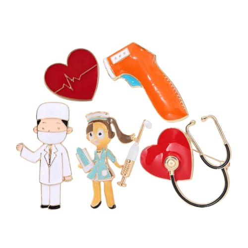 SHERCHPRY 5stücke Teiliges Krankenschwester-anstecker Herzform Anstecknadel Arztabzeichen Medizinischer Damen-schmuck Brosche Für Pflegekräfte Hut-accessoire von SHERCHPRY