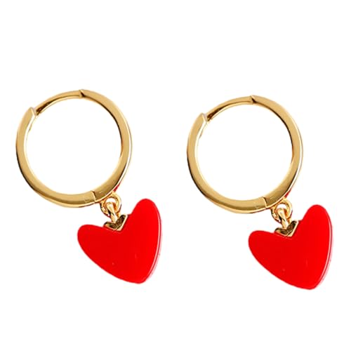 SHERCHPRY 1 Paar S925 Sterling Silber Ohrringe Herz Ohrhänger Weihnachtsbeleuchtung Outdoor Herz Creolen Baumelnde Ohrringe Tropfen Ohrhänger Klobige Creolen Gold/Rot von SHERCHPRY