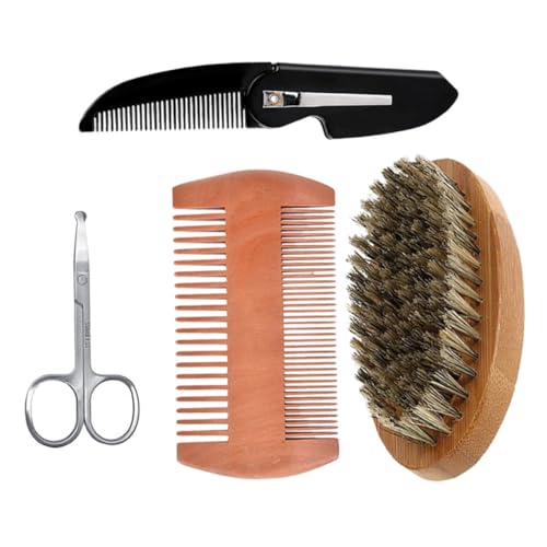 SHERCHPRY Holzkamm Und Bartbürste Für Männer Bartschrubber Mit Reisekamm Für Bartpflege Und Styling Rasierpinsel Für Herren von SHERCHPRY