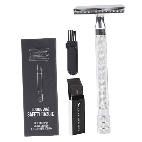 SHERCHPRY Manueller Bartrasierer aus Metall Rutschfester Griff Doppelseitige Klinge für Bart Körperhaar Augenbrauen und Achselhaare für Männer von SHERCHPRY