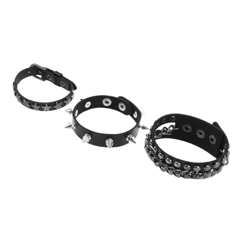 SHERCHPRY Nietenarmband Schwarz Kunstleder Für Männer Frauen Punk Biker Armreif Manschette Wickelarmband Druckknopf Metallarmband Handschellenarmband von SHERCHPRY