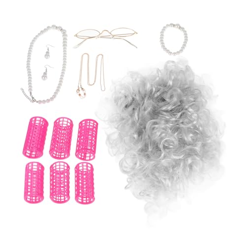 SHERCHPRY Perücke Für Alte Damen Mit Lockenwicklern Und Kette Geeignet Für Damen Halloween Und Cosplay Realistisches Design von SHERCHPRY