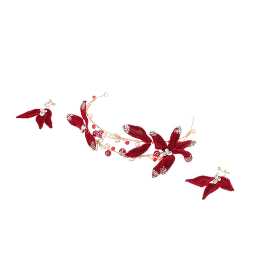 SHERCHPRY 1 Satz Stirnband Prinzessin Tag Brautkopfschmuck für die Hochzeit Haarteil Braut- Brautohrringe Braut Ohrringe Kopfbedeckungen für Hochzeitsfeiern Stoff rot von SHERCHPRY