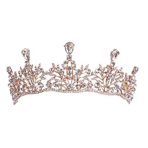 SHERCHPRY 1 Stück Mädchen Krone Tiara Headdress für Braut Goldene Hochzeit Krone mit Strass Haarschmuck Accessoire für Festlichkeiten Geburtstagsfeiern und Fotoshootings von SHERCHPRY