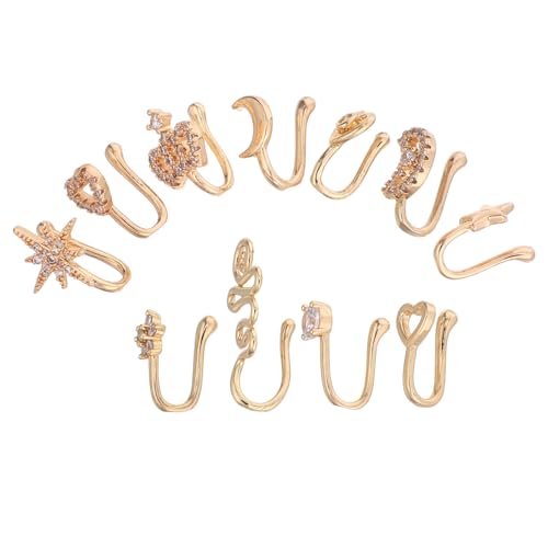 SHERCHPRY 11 Stück Teiliges Kupfer Nasenringe als Piercing Ersatz Afrikanischer Fake Nose Cuff mit Funkelnden Zirkonia Hautfreundlich Vielseitig für Damen und Herren Eleganter Schmuck für von SHERCHPRY