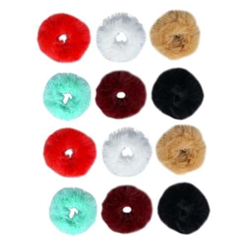 SHERCHPRY 12 Stück Imitation Kaninchenfell Haarbänder Zopfgummis für Damen Weiß Blau Schwarz Weinrot und Khaki Stilvolle Haarschmuck Ringe von SHERCHPRY