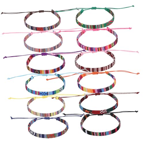 SHERCHPRY 12 Stück Teiliges Handgefertigter Geflochtener Fußkettchen aus Buntem Baumwollgarn Verstellbare Boho Knöchelarmbänder für Damen und Herren für Strand Sommer Party und Surfen von SHERCHPRY