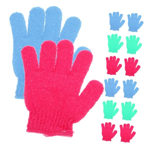 SHERCHPRY 14Stücke Teiliges Peeling Handschuhe für Dusche Fünf Finger Exfoliator und Rückenschrubber für Damen Herren und Studenten Mix aus Gelb Weiß Grün Orange von SHERCHPRY
