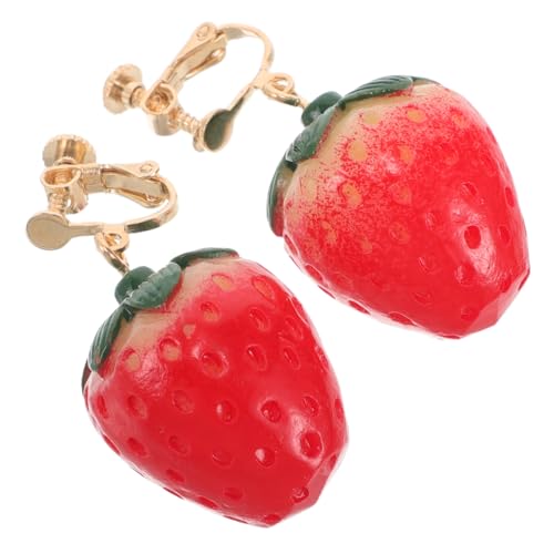 SHERCHPRY Erdbeer-ohrclips Für Damen Realistisches Fruchtdesign Clip Piercing Süße Baumelnde Ohrringe Für Partys Hochzeiten Und Alltag von SHERCHPRY