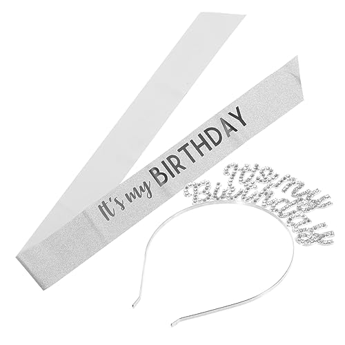 SHERCHPRY 1Satz Geburtstagskrone Und Schärpe Set Für Damen Modisches Stirnband Und Tiara Für Glitzer Kopfschmuck Für Geburtstagsfeiern Und Besondere Anlässe von SHERCHPRY
