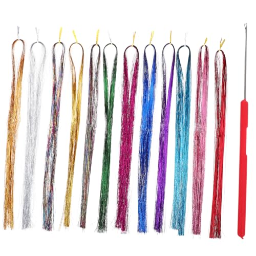 SHERCHPRY 1Satz Haarverlängerungen Mit Glitzersträhnen Lange Highlights Für Halloween Cosplay Partys Und Tägliche Outfits Farben Häkelnadel von SHERCHPRY