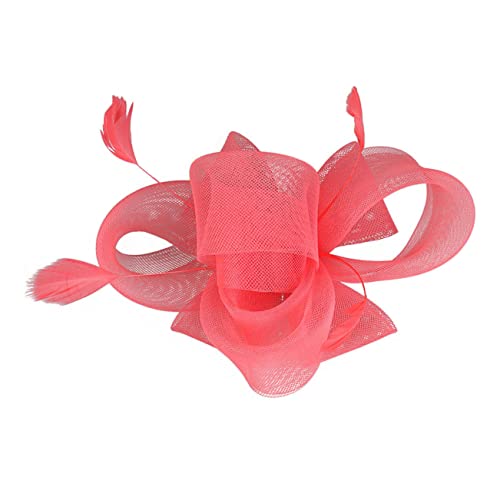 SHERCHPRY 1Satz Vintage Fascinator Hut Mit Haarreif Clip Elegantes Haarschmuck Accessoire Für Tea Party Hochzeit Besondere Anlässe Tüll Wassermelonrot von SHERCHPRY
