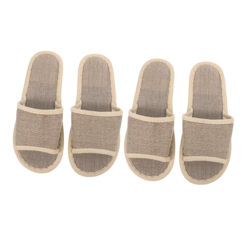 SHERCHPRY 2 Paare Baumwoll Leinen Hausschuhe Damen Herren Rutschfest mit EVA Sohle Atmungsaktiv Leicht Geeignet für Hotel und Zuhause Beige für Schuhgröße Sommerliche Offene Slipper von SHERCHPRY