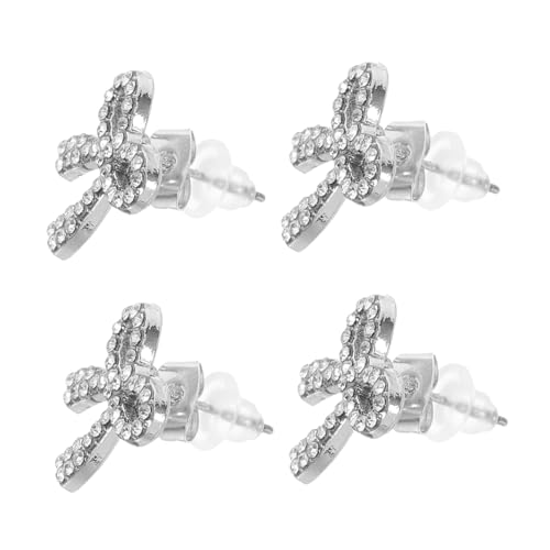 SHERCHPRY 2 Paare Damen Ohrstecker Schleifen-design mit Kristallbesatz Kleine Bowknot Ohrringe Leichter Eleganter Modeschmuck für Alltag und Besondere Anlässe Silberfarben von SHERCHPRY