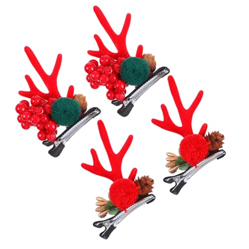 SHERCHPRY 2 Paare Weihnachtliche Hirschgeweih Haarspangen Haarschmuck mit und Beeren Festliche Haarclips für Mädchen Weihnachtsfeier Accessoire von SHERCHPRY