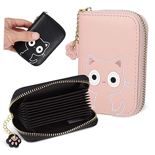 SHERCHPRY 2stücke Katzenmuster Geldbörse Für Damen Kleine Reißverschluss Kartenetuis Für Frauen Und Mädchen Pu Geldtaschen Für Geld Karten Und Kleingeld von SHERCHPRY