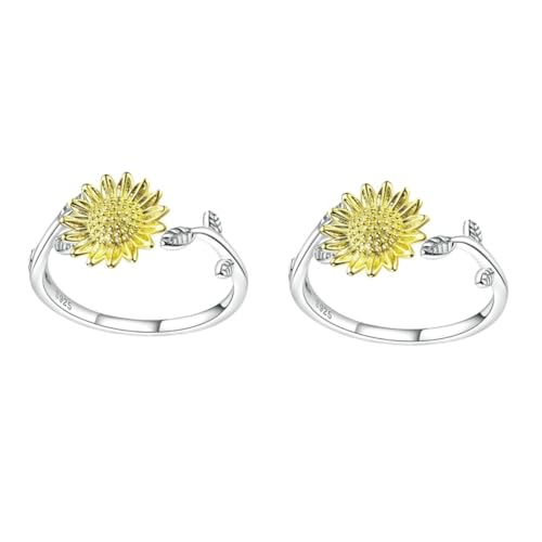 SHERCHPRY 2 Stk Sonnenblumenring trendiges Dekor goldene Ringe Blumendekor Golddekor hochzeitsdeko eleganter Ring zarter Ring öffnen Schmuck Schwanzring schmücken S925 Sterling Silber von SHERCHPRY