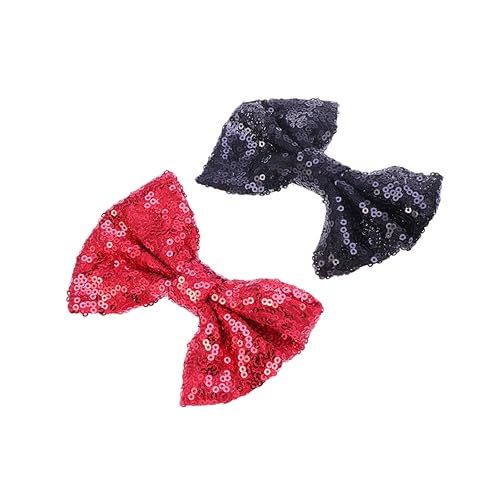 SHERCHPRY 2 Stück Große Schleifen Haarspangen mit Pailletten für Mädchen Robuste Haaraccessoires Rot und Schwarz für Feste und Tägliches Styling von SHERCHPRY
