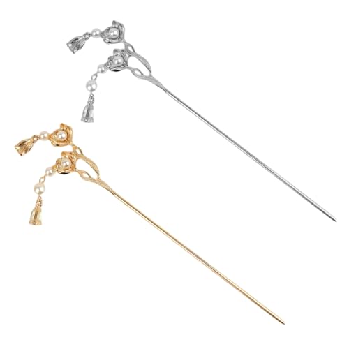 SHERCHPRY 2 Stück Haarnadeln für Damen Retro Haarschmuck mit Blumen Design Leichte Metall Haarstäbe für Hochsteckfrisuren und Verschiedene Haarstile Silbern von SHERCHPRY