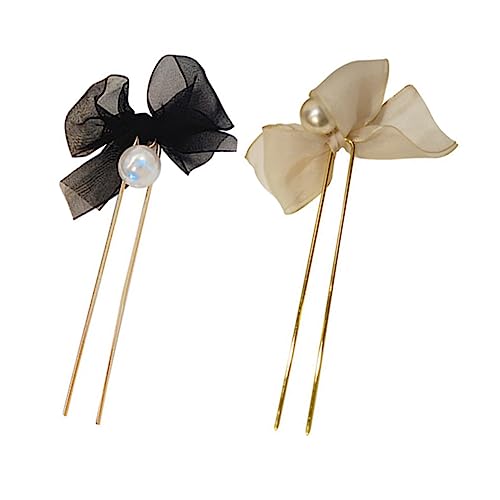 SHERCHPRY 2 Stück Haarschleifen U Förmige Haarnadeln mit Spitze Dekorative Haaraccessoires für Damen Eleganter Kopfschmuck Schwarz und Gelb für Besondere Anlässe und Fotoshootings von SHERCHPRY