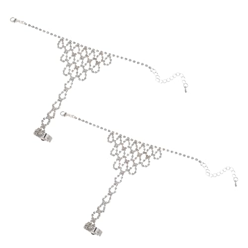 SHERCHPRY 2 Stück Handkette mit Strass Teiliges Set Silbernes Armband und Integrierter Fingerring für Damen Hochzeit Braut Party Modischer Schmuck Handkettchen von SHERCHPRY