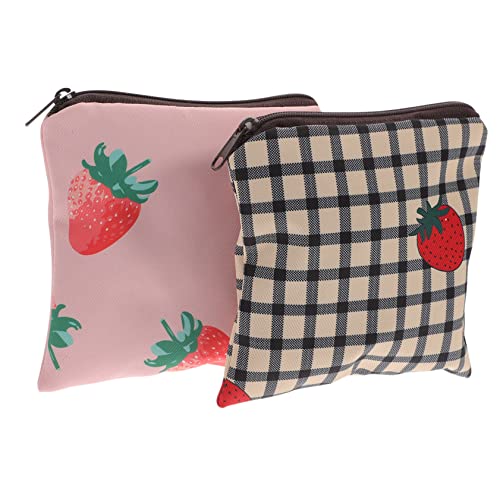 SHERCHPRY 2 Stück Hygienebeutel Organizer für Damen Waschbare Periodentasche Tragbarer Aufbewahrungsbeutel für Damenbinden Niedlicher Karton Look mit Erdbeermuster für Reisen von SHERCHPRY