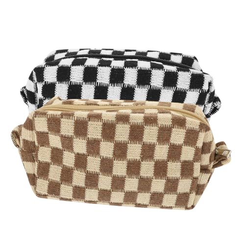 SHERCHPRY 2 Stück Kosmetiktasche Kariert Make Up Organizer für Reisen Kosmetikbeutel mit Reißverschluss Große Kapazität für Toilettenartikel und Schreibwaren Stilvolles Design von SHERCHPRY