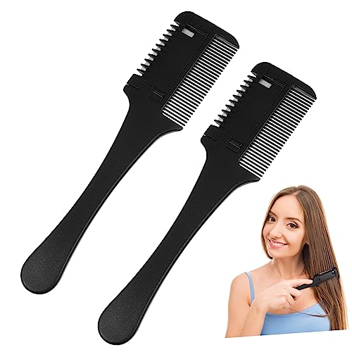 SHERCHPRY 2 Stück Messer Haarschnittkamm Haarschneidekamm Friseur Doppelt Verdünner Für Cutter Verdünnung Rasiermesser-schneidekamm Haar Dünner Rasierkamm Klingen Trimmer Nick Schwarz von SHERCHPRY