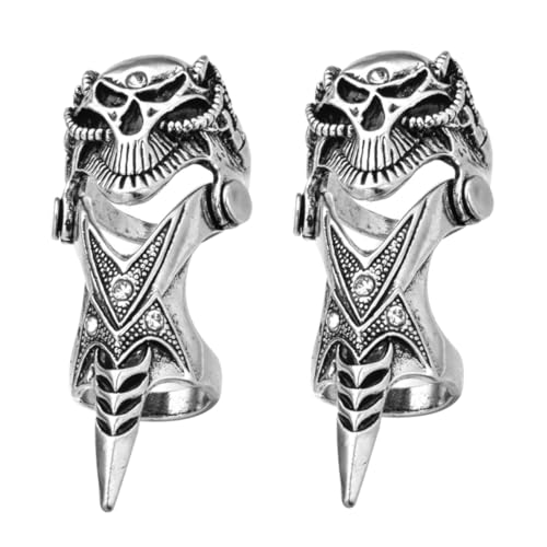 SHERCHPRY 2 Stück Nail Art Ring Teiliges Set Hochwertiger Legierung mit Kristallverzierung Stylisches Schädel Design Modisches Manicure Ornament für Damen und Frauen Einzigartiger von SHERCHPRY