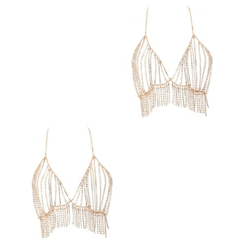 SHERCHPRY 2 Stück Party Körperkette Halskette Kette Körper Brustkette Körperkette Rock Für Frauen Körperschmuck Für Frauen Golden von SHERCHPRY