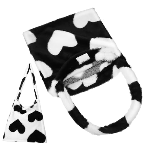SHERCHPRY 2 Stück Plüsch Schultertaschen Damen Flauschige Herz Handtaschen Große Fuzzy Tote Bags Weiche Umhängetaschen für Alltag Shopping Geschenk von SHERCHPRY