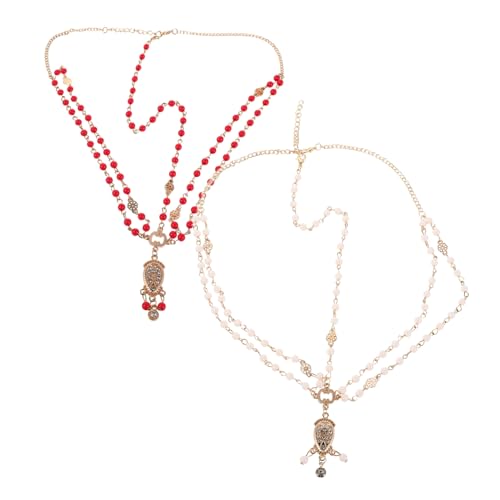 SHERCHPRY 2 Stück Retro Perlen Kopfschmuck Hochzeit Kopfkette Boho Haarkette Zubehör Hochzeit Haarketten Vintage Boho Kopfkette Perlen Kopfschmuck Schmuck Kunststoff von SHERCHPRY