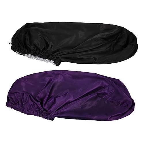 SHERCHPRY 2 Stück Satin Schlafhauben für Damen Lange Elastische Haarmützen Einfarbig Schwarz für Schlaf und Wellnesstransformation von SHERCHPRY