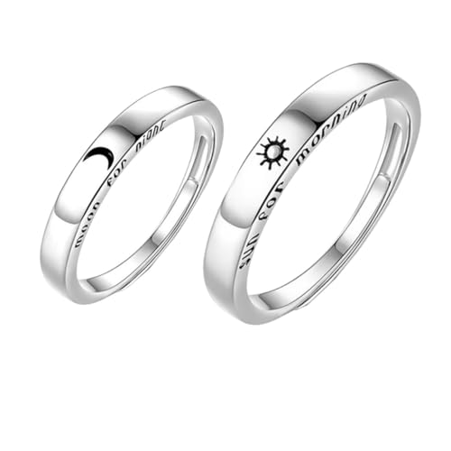 SHERCHPRY 2 Stück Silberne Partner ringe Stern mond Design Offener Verstellbarer Schmuckring für Geschenkidee Geburtstag Hochzeit Jubiläum von SHERCHPRY