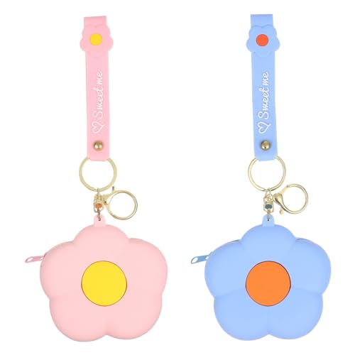 SHERCHPRY 2 Stück Silikon Münzbörse Kleine Blütenform Geldbörse Mini Cartoon Portemonnaie mit Reißverschluss Kompakt Leicht Tragbar für Kleingeld und Ohrhörer Aufbewahrung von SHERCHPRY