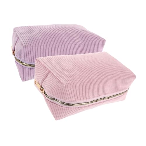 SHERCHPRY 2 Stück Teiliges Corduroy Kosmetiktaschen Tragbare Make-up Organizer mit Reißverschluss Kompakt Leicht und Handlich Stilvoller Kulturbeutel für Reisen Business und Alltag von SHERCHPRY