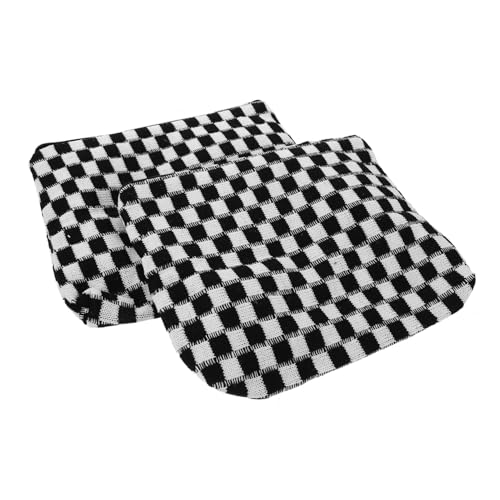 SHERCHPRY 2 Stück Teiliges Karierte Kosmetiktaschen Kontrastfarbener Strickoptik Großer Kapazität Weichem Strapazierfähigem Material Hängendem Design als Reise Make-up-Organizer für Mädchen von SHERCHPRY