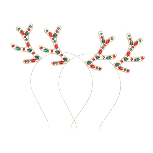 SHERCHPRY 2 Stück Teiliges Rentier-hirschgeweih Haarreif aus Metall und Harz mit Funkelnden Strass-Elementen Modischer Kleiner Hirschgeweih Haarreifen für Damen Festliche Weihnachts von SHERCHPRY