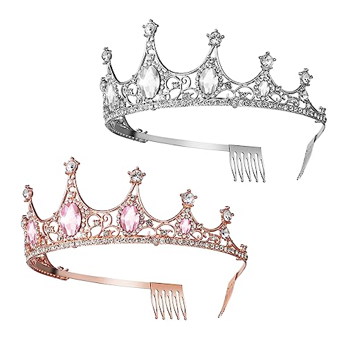 SHERCHPRY 2 Stück Tiara Hochzeit Krone Braut Diadem Haarschmuck mit Rosafarbene Silberne Krone für Hochzeiten Partys und Feiern von SHERCHPRY